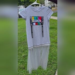 Girls' Grey 'Offline' Casual T-Shirt Dress with Mesh Skirt